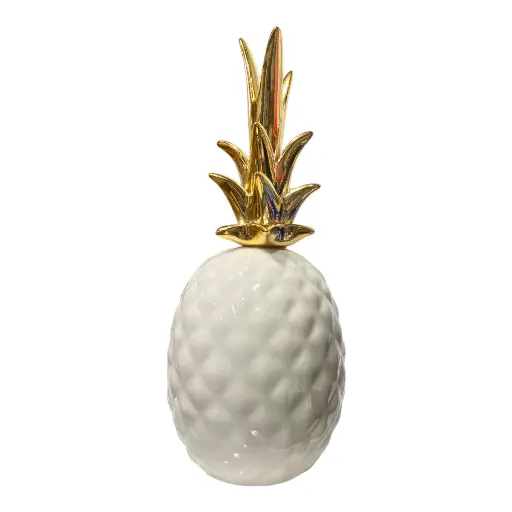 [202504020251820] PIÑA DECOR PORCELANA BLANCA/DORADO 11X25CM