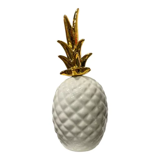 [202504020251819] PIÑA DECOR PORCELANA BLANCA/DORADO 9X21CM