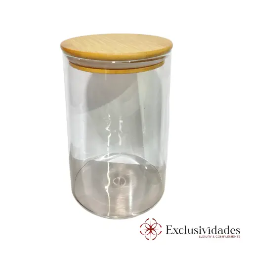 [23962] FRASCO DE VIDRIO CON TAPA MADERA BAMBOO 750ML