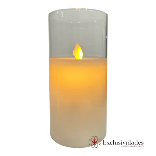 [23722] VELA CANDELABRO LED VIDRIO A PILAS 8X15CM