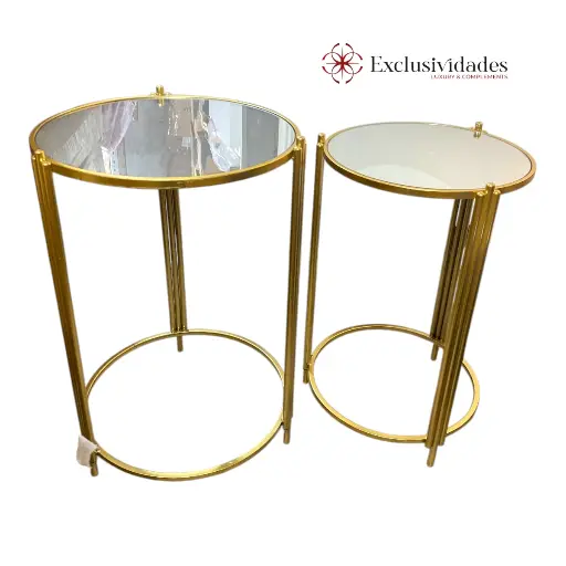 [23648] JUEGO DE MESAS COTILLON CON ESPEJO, METALICAS 39X59CM Y 34X53CM