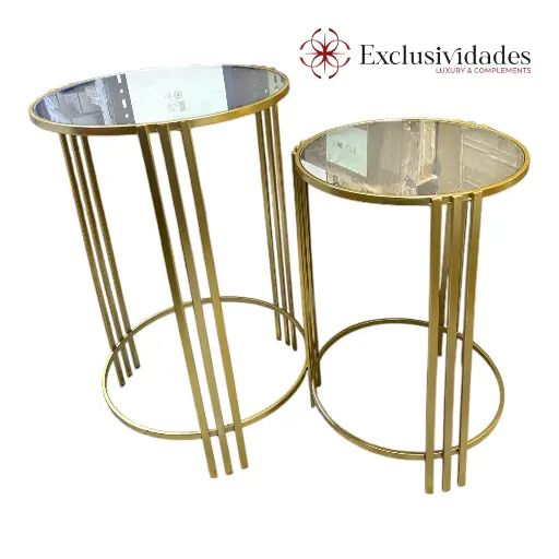 [23650] JUEGO DE MESAS PALMA CON ESPEJO IRIS, METALICAS 39X60CM Y 34X50CM 