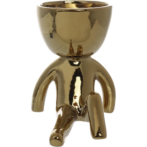 [7450112580779] MACETA FIGURA DORADA SENTADA PORCELANA 14.5X9X12CM