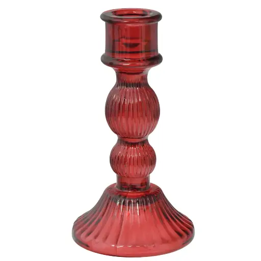 [648989] CANDELABRO DE VIDRIO ROJO REF:ES27926 8X15CM