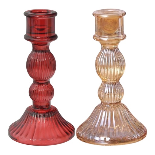 [648989] Candelabro de vidrio rojo - ámbar, 8x15cm, REF:ES27926 