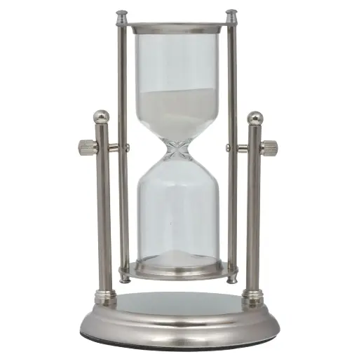 [666606] RELOJ DE ARENA PLATEADO METAL/VIDRIO 15MIN REF:ES28280 11X19CM