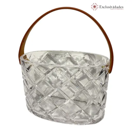 [985569] FLORERO VIDRIO OVALADO C/AGARRADERA CUERO CAFE  REF:ES27813 20X10X26CM