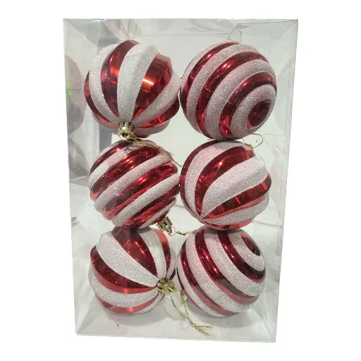 [6936130245353] ESFERA NAVIDAD 8CM SETX6PZS. ROJO/BLANCO