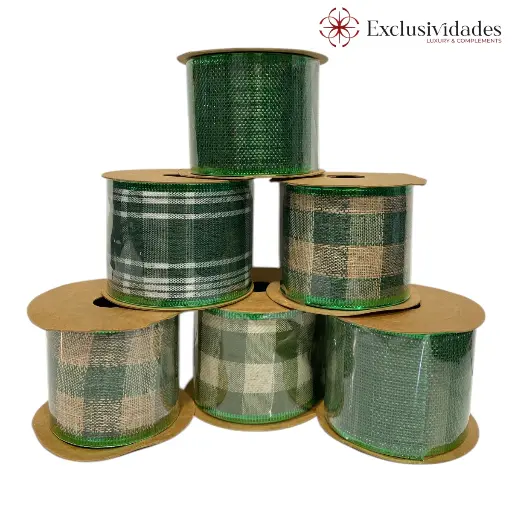[8679816306006] CINTA NAVIDEÑA 6YDS 6CM CUADROS VERDES