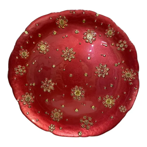 [6907895244998] PLATO BASE DE VIDRIO 33CM ROJO/DORADO COPOS 