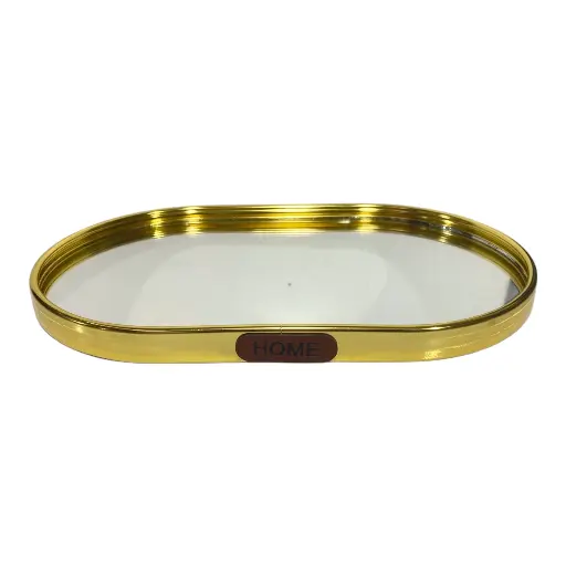 [2025057505443] BANDEJA DE ALUMINIO DORADO CON ESPEJO 25X16CM 