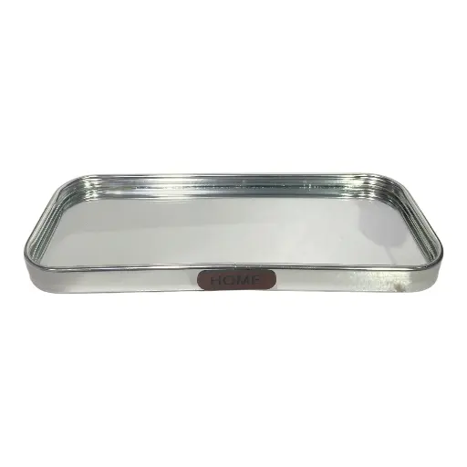 [S50541] BANDEJA DE ALUMINIO PLATEADA CON BASE DE ESPEJO 10X23CM