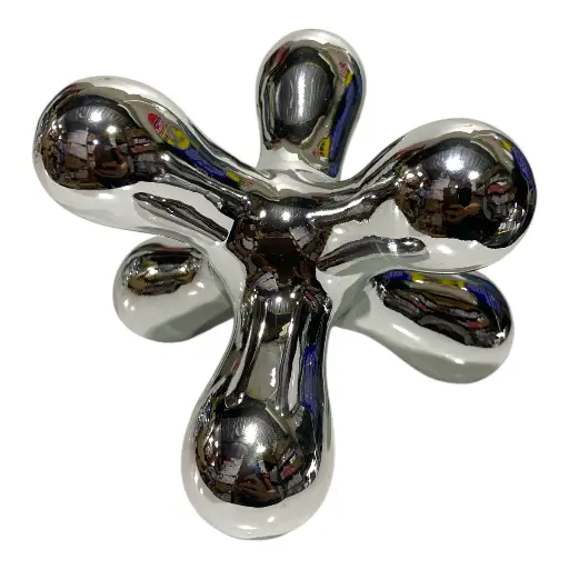 [2025057505528P] ESCULTURA JAX O HEXAGONAL A FLO DE PORCELANA PLATEADO 15X15X15CM 