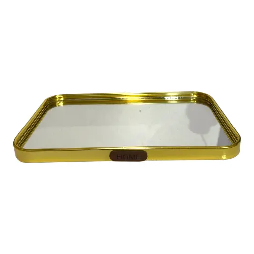 [2025057505429] BANDEJA DE ALUMINIO DORADA-PLATEADA CON ESPEJO 25.5X15.5CM
