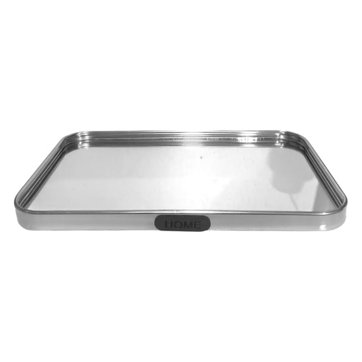 [S50542P] Bandeja de aluminio plateada con espejo 25.5x15.5cm
