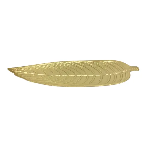 [2025057504156] CENTRO DE MESA HOJA DORADA MADERA 45X18X2.5CM