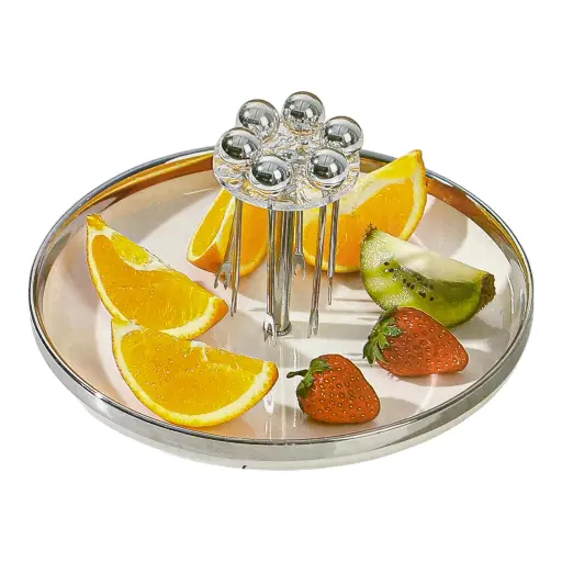 [2025057503241] PLATO FRUTERO PORCELANA CON TENEDORES 7PCS. 21CM