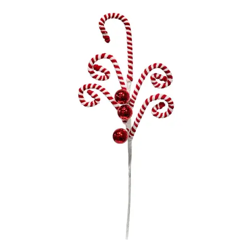 [1702335019496] RAMA NAVIDEÑA CARAMELO BASTON CON BOMBILLO ROJO 53CM 