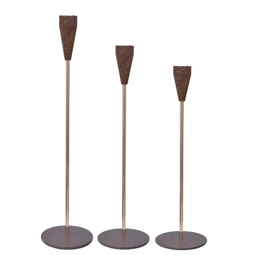 [847461] CANDELABRO MADERADO SETX3 PZ. REF:ES27825 25CM, 30CM, 35CM 