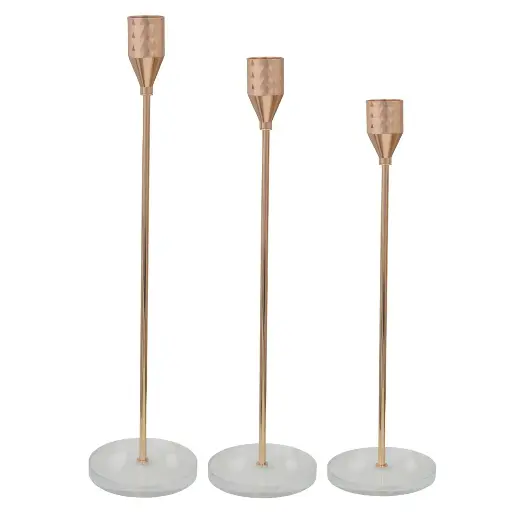 [663143] CANDELABRO DE METAL DORADO SETX3 PZ. REF:ES27838 22 CM, 27CM, 32CM