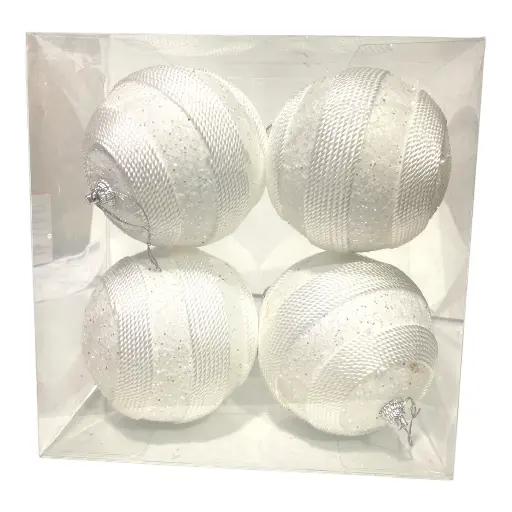 [CS19618] ESFERA NAVIDEÑA 10CM BLANCA SETX4 PZS. 