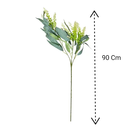 [1702335020720] RAMA ARTIFICIAL HOJAS DE EUCALIPTO CON INFLORESCENCIA VERDE 90CM