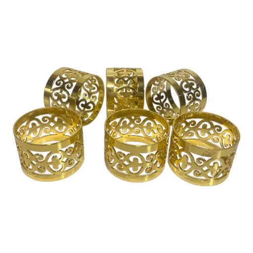 [6981606504137] SERVILLETERO METALICO DORADO CROMADO TROQUELADOS SET X 6 PZS.   