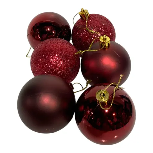 [6925923235480] ESFERA NAVIDEÑA VINO 6CM SETX6PZS.