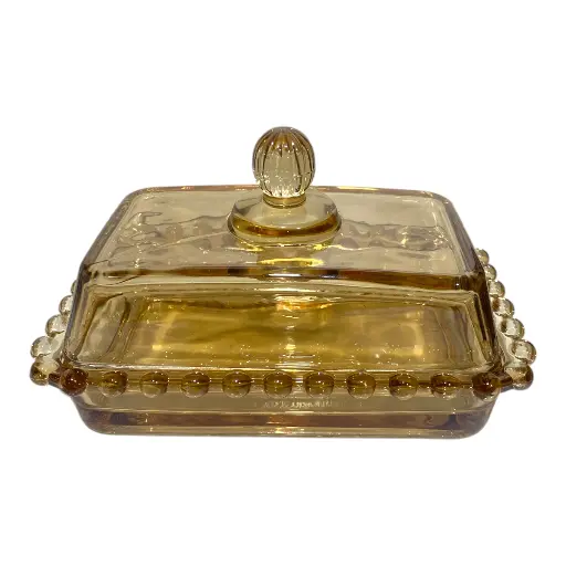 [2025057506815] MANTEQUILLERA DE VIDRIO AMBAR 2PZS. 17X11X10CM