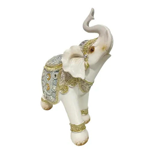 [CS8020546] ELEFANTE DECOR POLIRESINA CELESTE/BLANCO 16X7X19CM