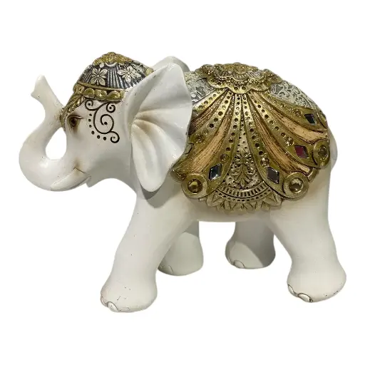 [CS8020640] ELEFANTE POLIRESINA BLANCO/CAFE 17X7X13CM
