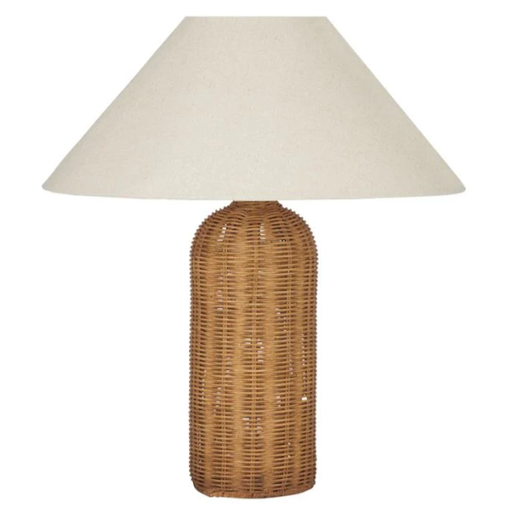 [6981606502324] LAMPARA DE MESA TEJIDA CON MIMBRE COLOR CAFE/BEIGE 35X56CM