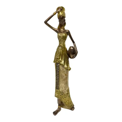 [CS8020553] AFRICANA DECOR DORADA/BEIGE POLIRESINA 13X9X40CM 