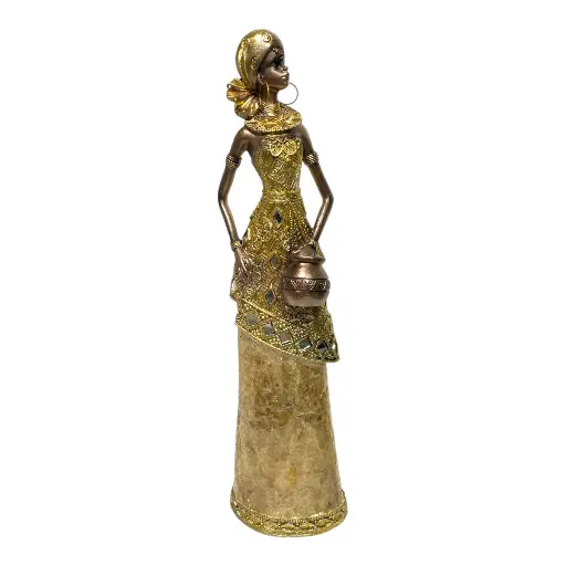 [CS8020557] AFRICANA DECOR DORADA/BEIGE POLIRESINA 9X6X32CM