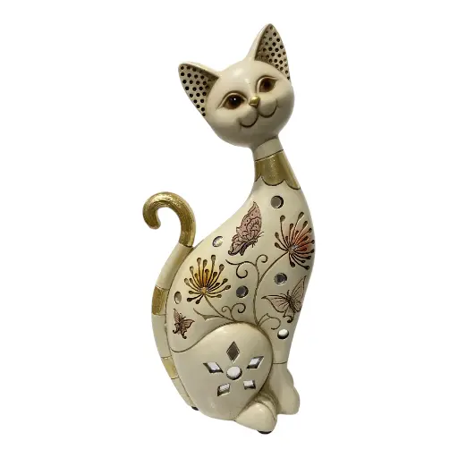 [CS8020607] GATO MOCCA/DORADO POLIRESINA 11X6X23CM