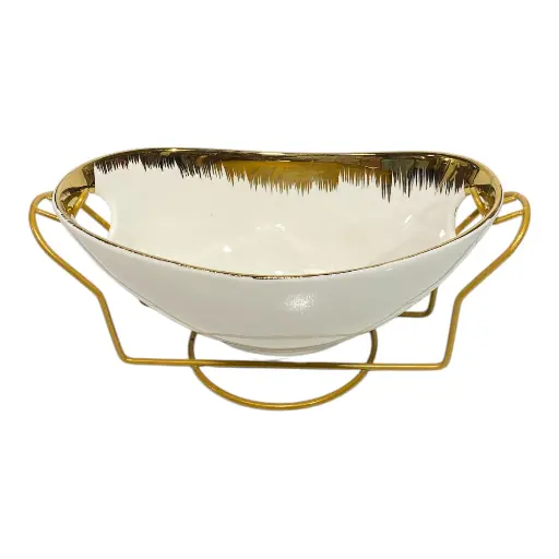 [CS25301] BOWL DE PORCELANA CON BASE DE METAL 26X13X10CM