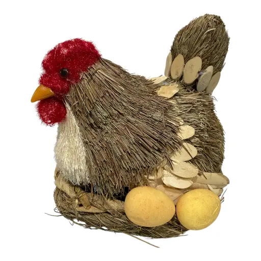 [SC15330] GALLINA DECOR DE PAJA CON NIDO/HUEVOS 20X19X18CM