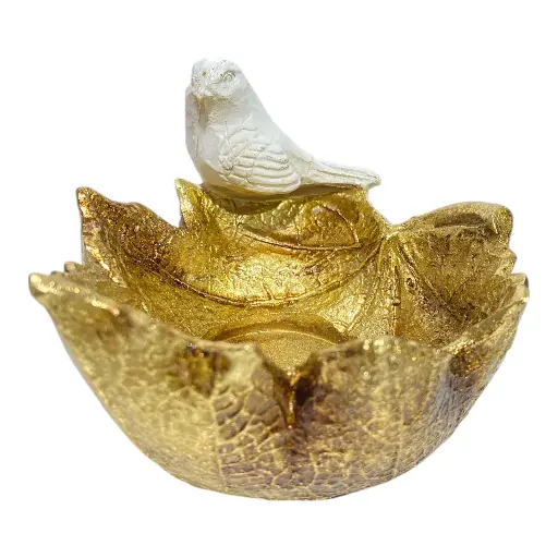 [SC19693] HOJA DECOR CON PAJARO POLIRESINA 13X13X9CM