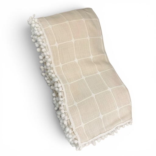 [2503079-6] MANTEL 6 PUESTOS LINO CUADROS CON BORLAS ALGODON 220X150CM
