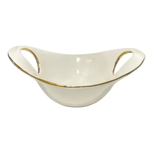 [CS25013] FLORERO DE PORCELANA BLANCO FILO DORADO 34X22X12CM