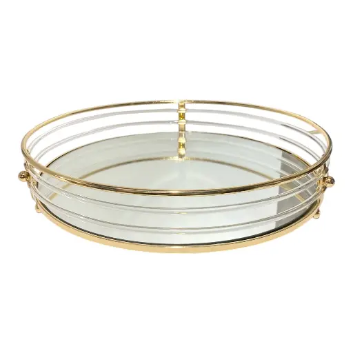 [CS8080362] BANDEJA DORADA METALICA/ACRILICO BASE DE ESPEJO 31X6.5CM