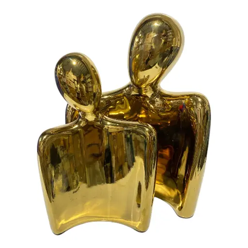 [CS18728] PAREJA ABSTRACTA PORCELANA DORADA 14X7X21CM, 20X11X26CM