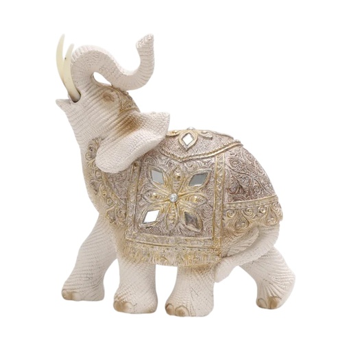 [S40363] ELEFANTE POLIRESINA ARENA/DORADO 15X7X16CM