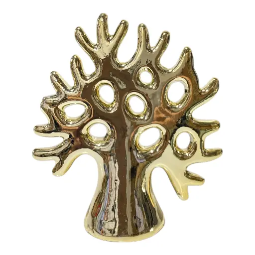 [S50554D] ARBOL DE LA VIDA PORCELANA DORADO 11.5X4.5X13CM