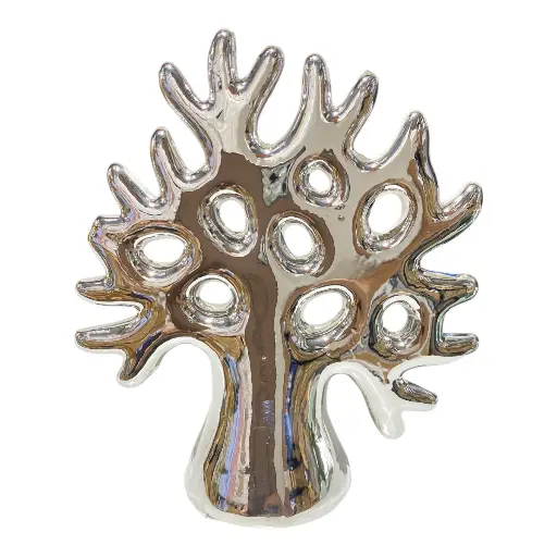 [S50554P] ARBOL DE LA VIDA PORCELANA PLATEADO 11.5X4.5X13CM 