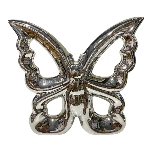 [S50556P] MARIPOSA DE PORCELANA PLATEADA 17.5X3.5X15.5CM 