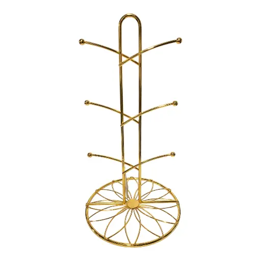 [S50843] PORTA TAZAS METALICO DORADO CROMADO/PARA 6 TAZAS. 19X35CM