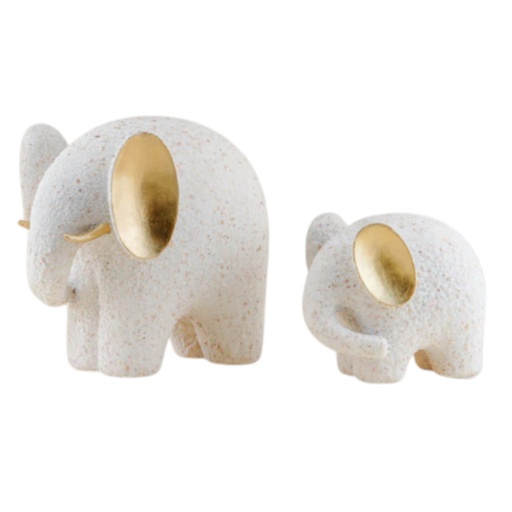 [CS25228] ELEFANTES POLIRESINA BLANCO CON TEXTURA ARENA 20X14X18CM Y 15X11X12CM