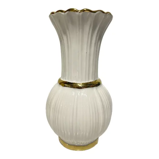 [CS25859] FLORERO DE PORCELANA BLANCO FILO DORADO 10X10X20CM