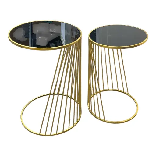 [8679818735347] MESA METALICA DORADA BASE DE ESPEJO NEGRO SETX2 PZS. 38X56CM, 33X51CM